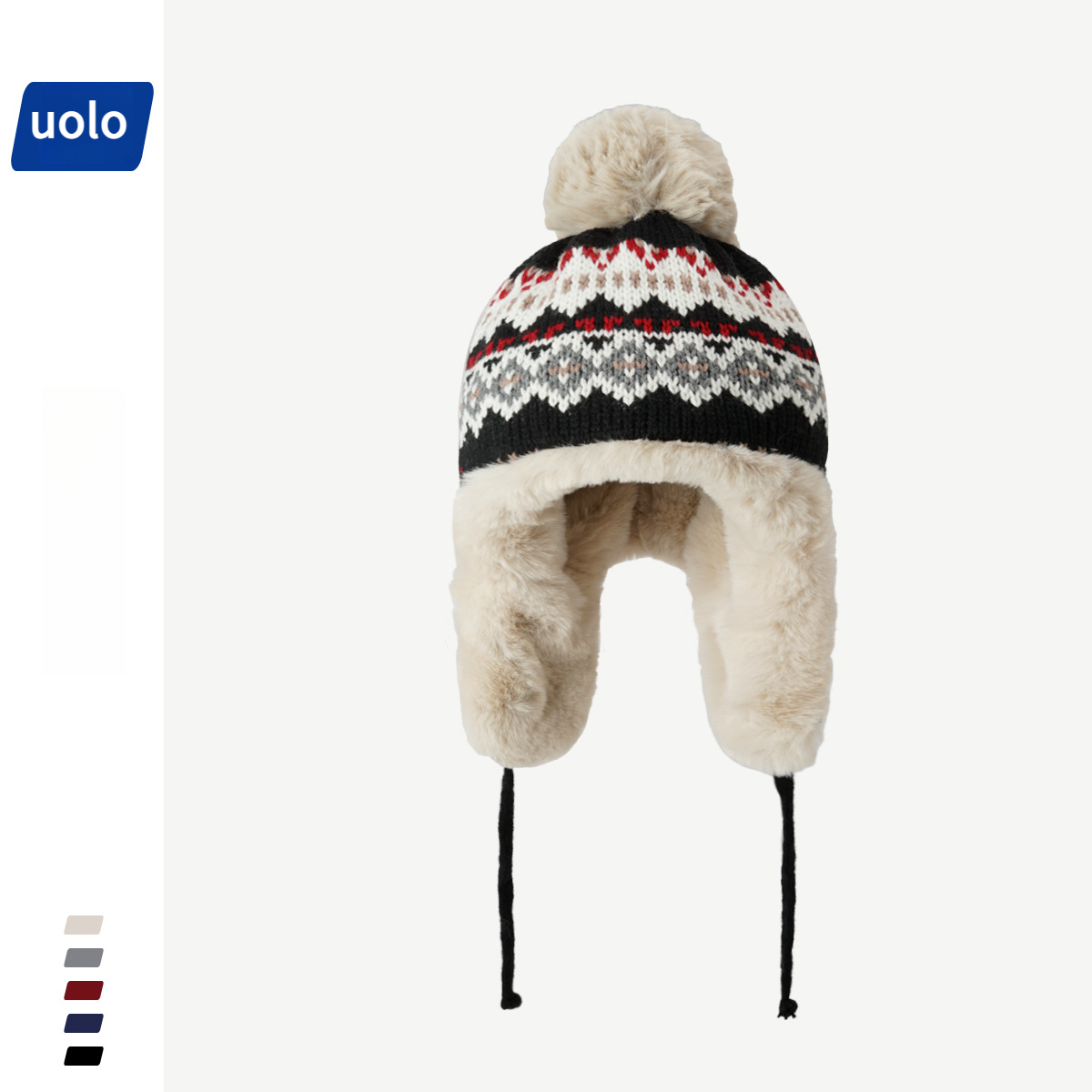 冬季加厚保暖騎車護耳復古針織毛線帽-uolomall