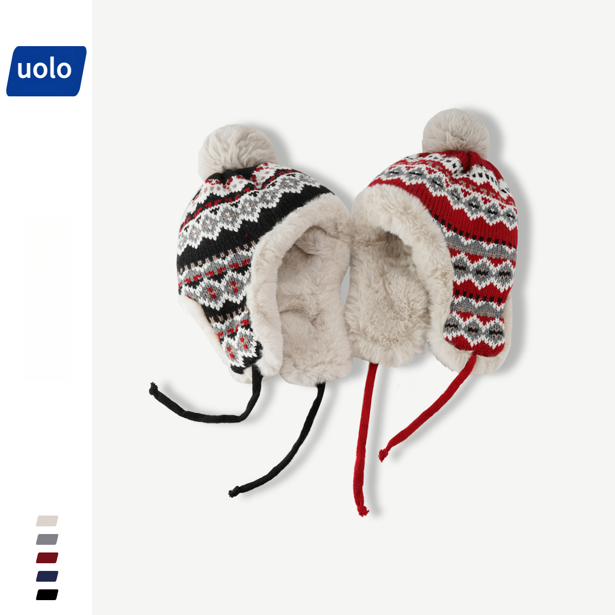 冬季加厚保暖騎車護耳復古針織毛線帽-uolomall