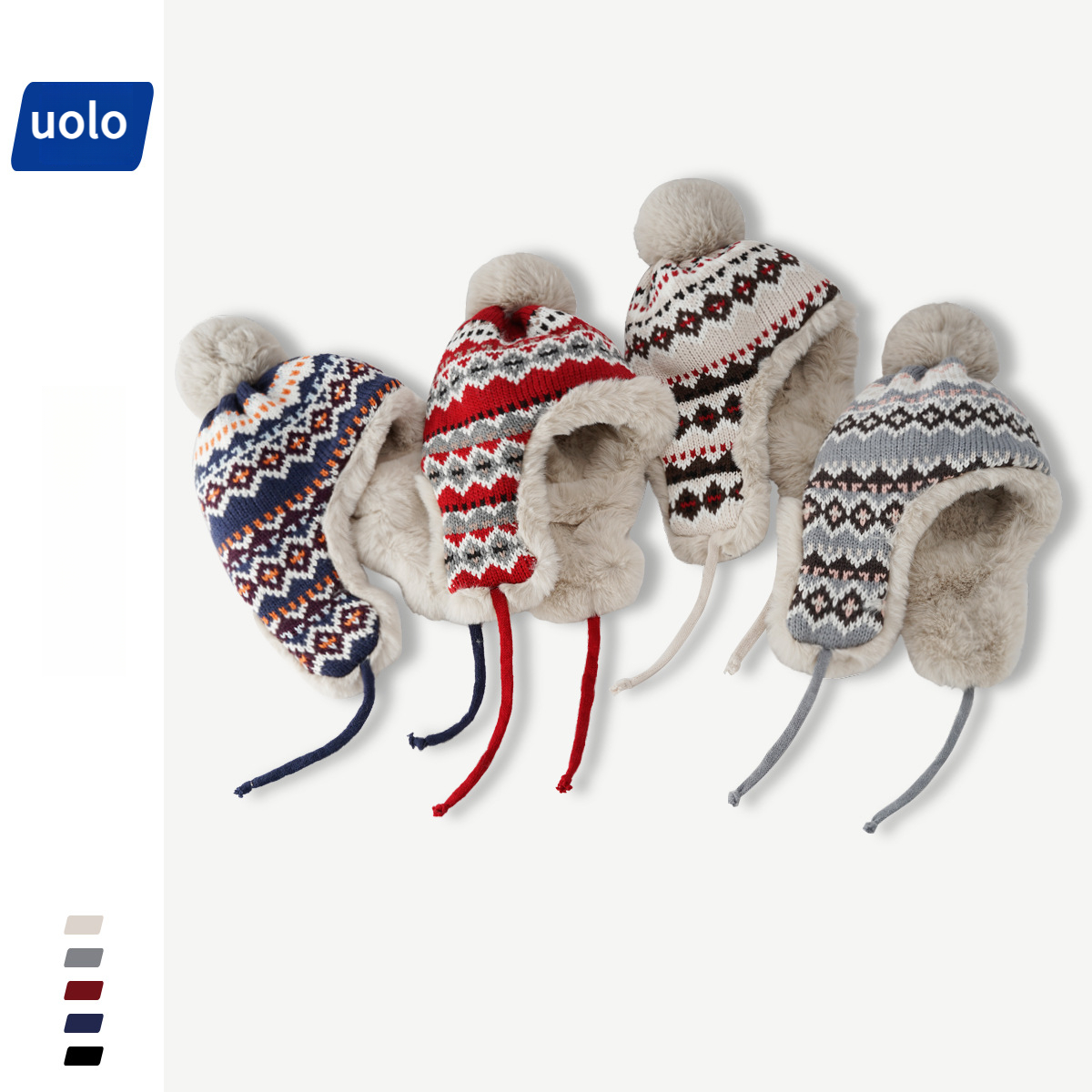 冬季加厚保暖騎車護耳復古針織毛線帽-uolomall