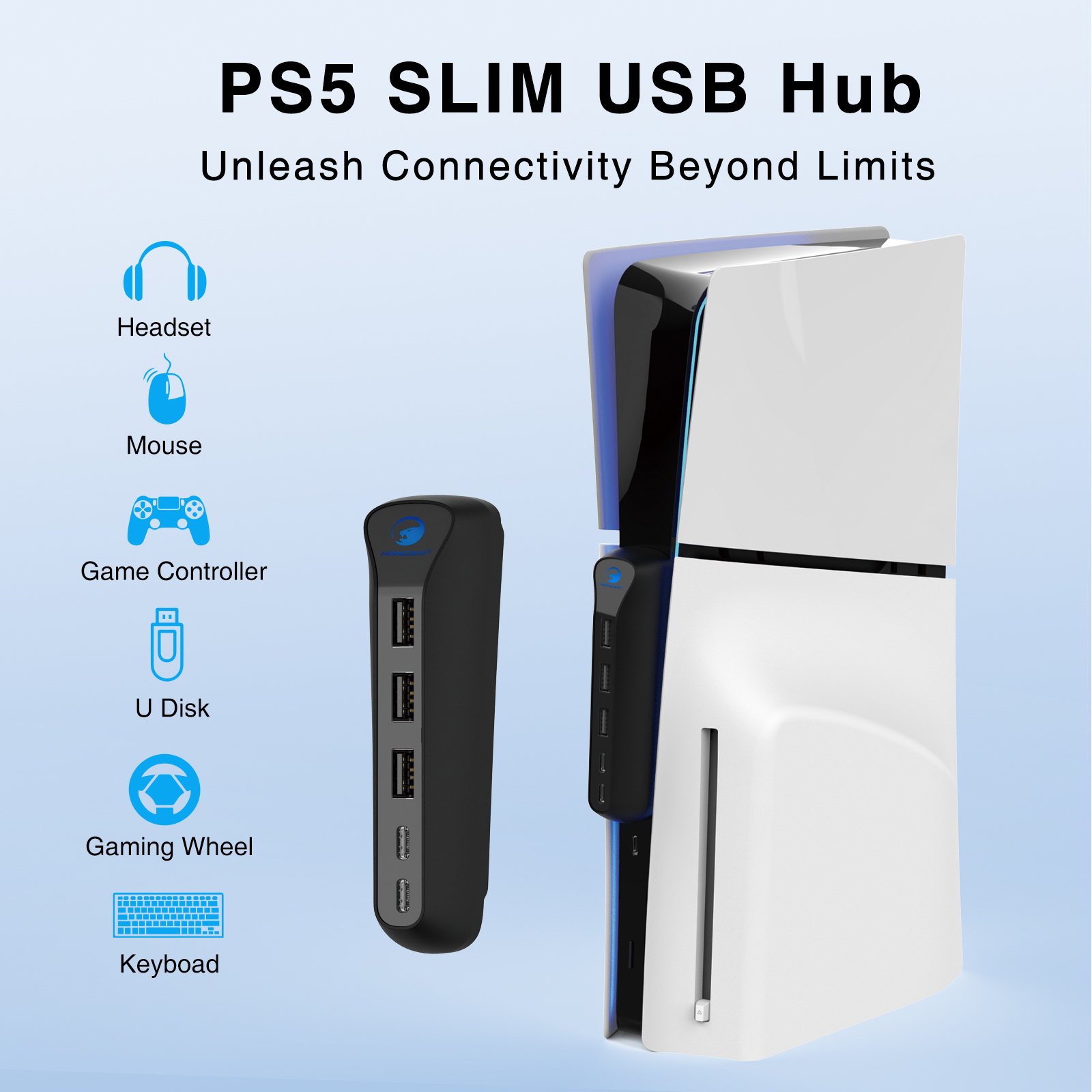 Honcam 5 Port USB Hub for Playstation 5 Slim