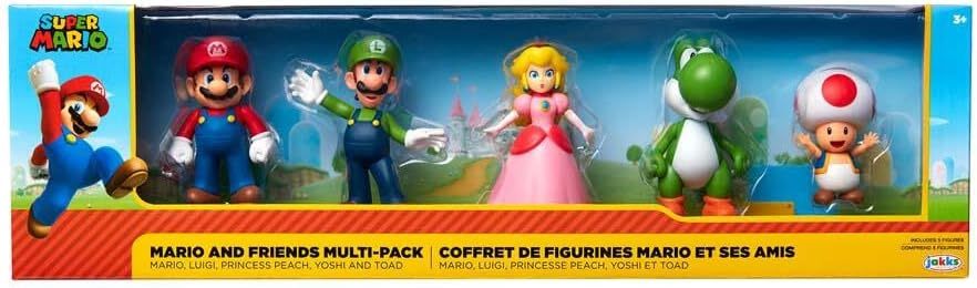 Nintendo Super Mario 5pk 2.5 Inch Posable Figurines- Mario & Luigi & Toad & Princess Peach & Yoshi by Jakks Pacific