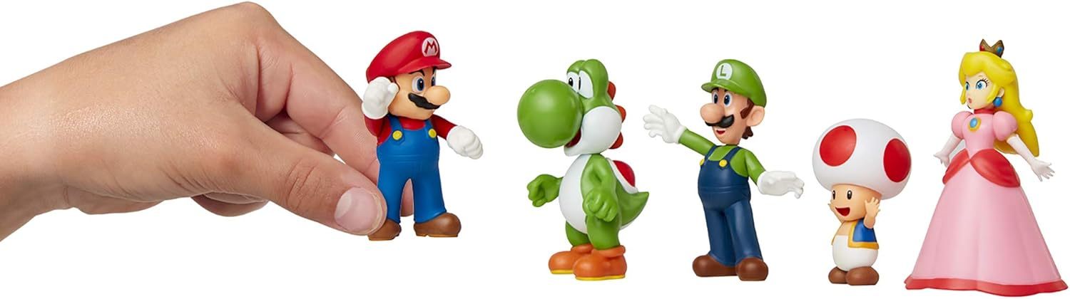 Nintendo Super Mario 5pk 2.5 Inch Posable Figurines- Mario & Luigi & Toad & Princess Peach & Yoshi by Jakks Pacific