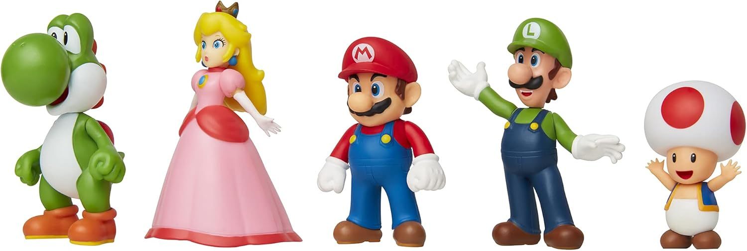 Nintendo Super Mario 5pk 2.5 Inch Posable Figurines- Mario & Luigi & Toad & Princess Peach & Yoshi by Jakks Pacific