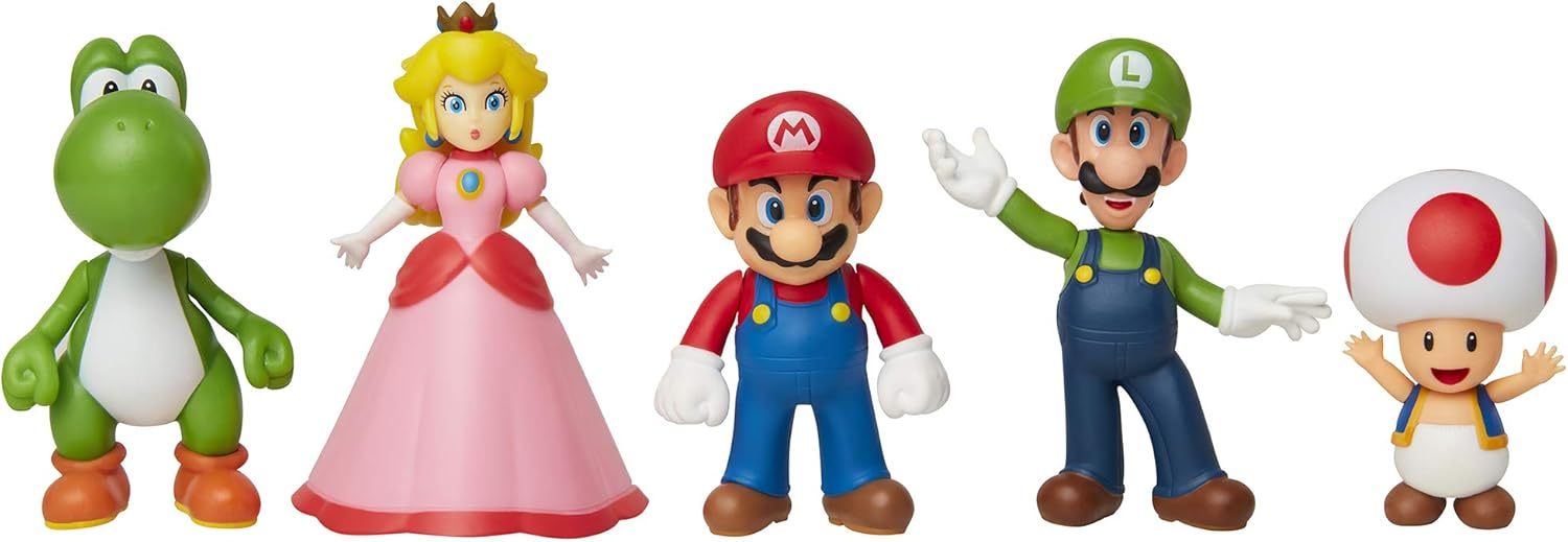 Nintendo Super Mario 5pk 2.5 Inch Posable Figurines- Mario & Luigi & Toad & Princess Peach & Yoshi by Jakks Pacific