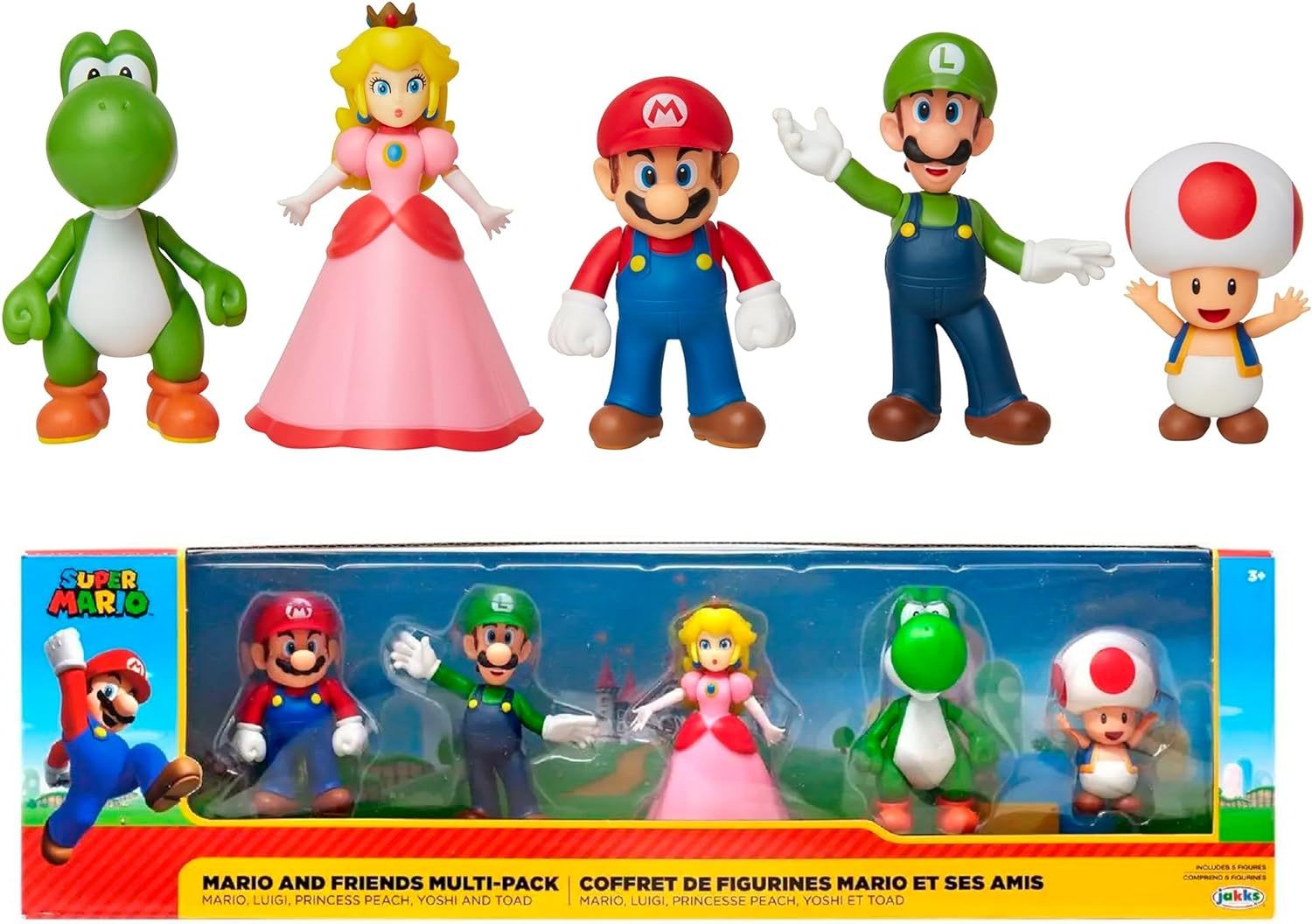 Nintendo Super Mario 5pk 2.5 Inch Posable Figurines- Mario & Luigi & Toad & Princess Peach & Yoshi by Jakks Pacific