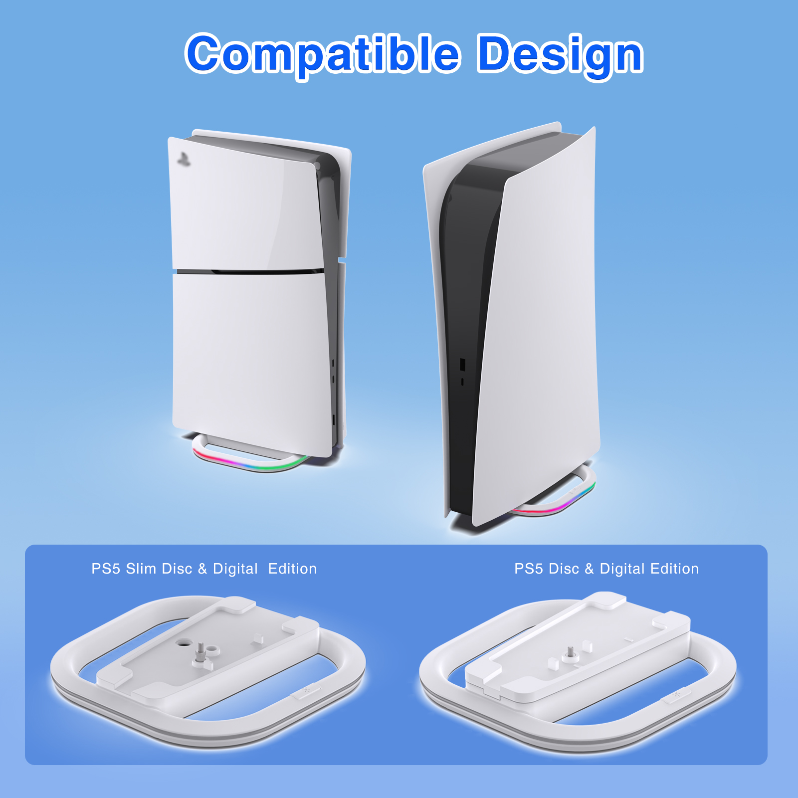 Honcam RGB Vertical Stand for Playstation 5 - White