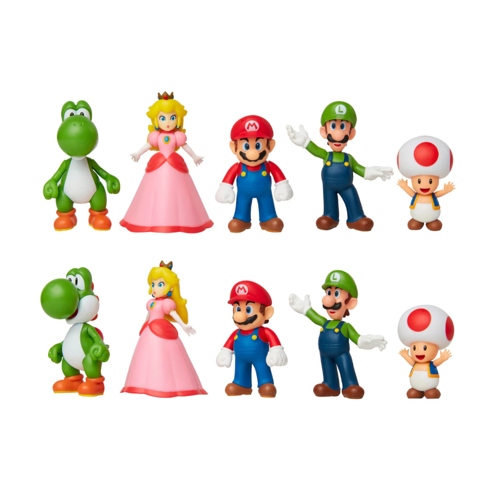 Nintendo Super Mario 5pk 2.5 Inch Posable Figurines- Mario & Luigi & Toad & Princess Peach & Yoshi by Jakks Pacific