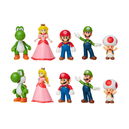 Nintendo Super Mario 5pk 2.5 Inch Posable Figurines- Mario & Luigi & Toad & Princess Peach & Yoshi by Jakks Pacific