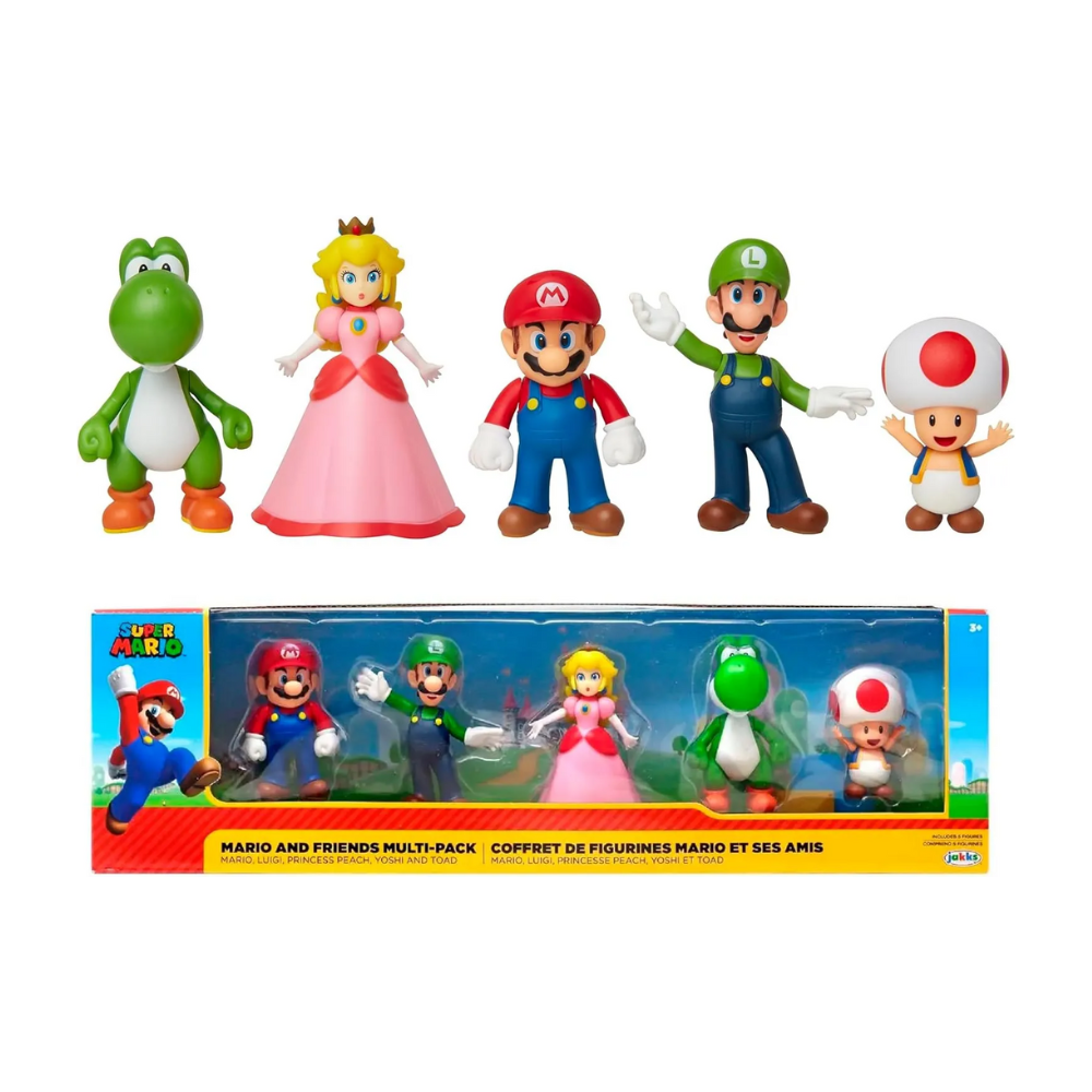 Nintendo Super Mario 5pk 2.5 Inch Posable Figurines- Mario & Luigi & Toad & Princess Peach & Yoshi by Jakks Pacific