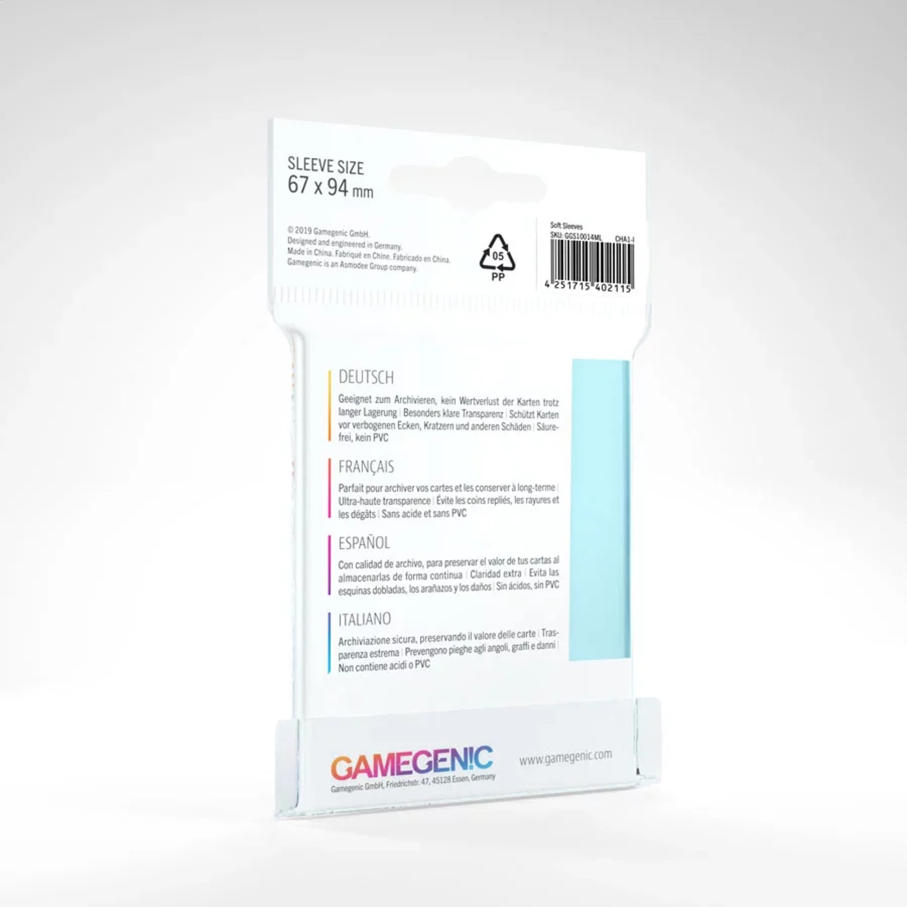 Gamegenic - Sleeve Standard Size 100pcs "Soft Sleeves" (Penny Sleeve)