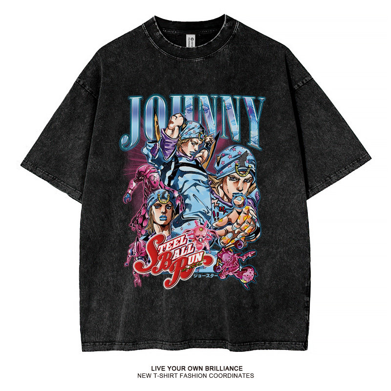 JOJO的奇妙冒險飆馬野郎喬達斯 水洗做舊 印花水洗短袖