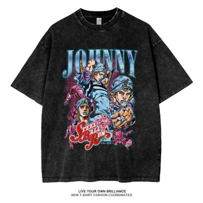JOJO的奇妙冒險飆馬野郎喬達斯 水洗做舊 印花水洗短袖
