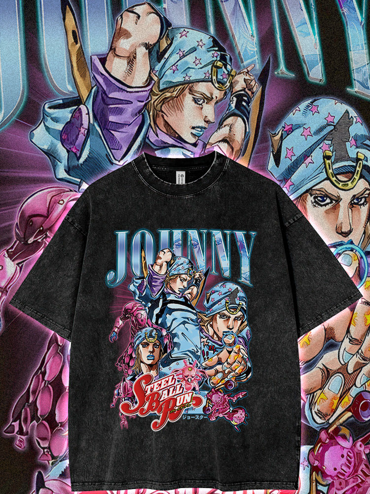 JOJO的奇妙冒險飆馬野郎喬達斯 水洗做舊  印花水洗短袖