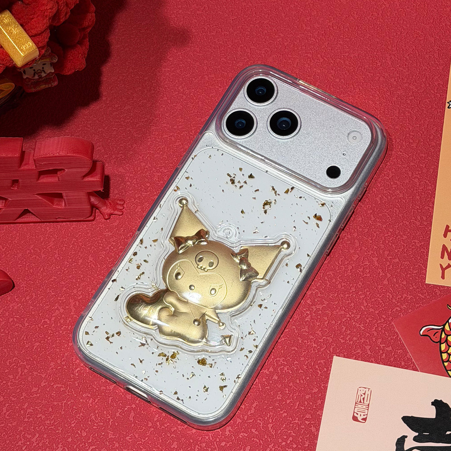 IPhone系列庫洛米凱蒂貓立體金箔 太空透明防摔軟殼