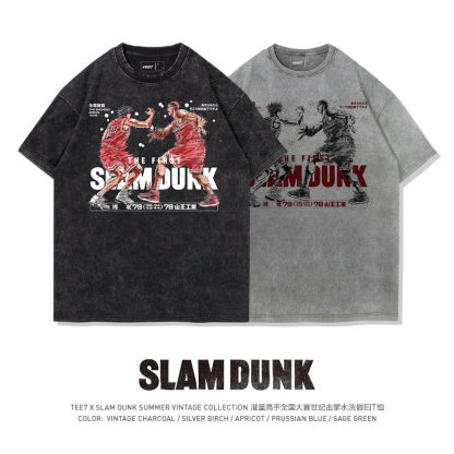 灌籃高手流川楓櫻木花道世紀擊掌水洗做舊 2026親子情侶男女同款 印花水洗短袖