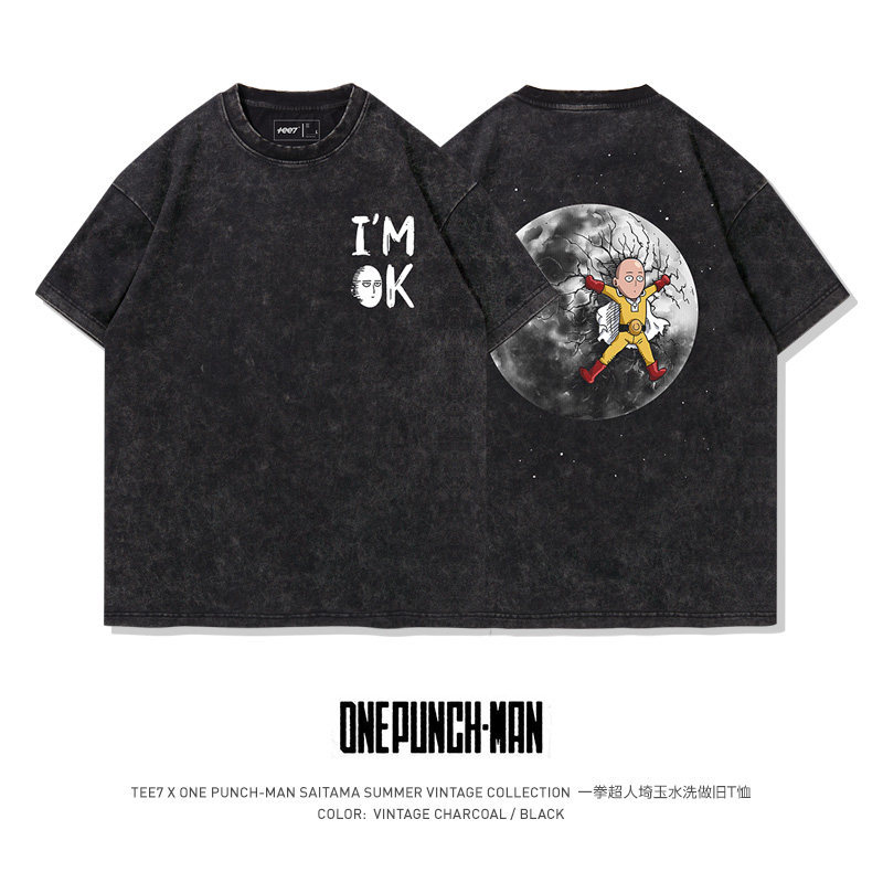 一拳超人水洗做舊 2026親子情侶男女同款 印花水洗短袖