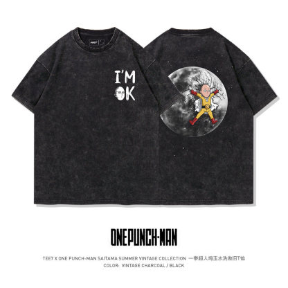一拳超人水洗做舊 2026親子情侶男女同款 印花水洗短袖