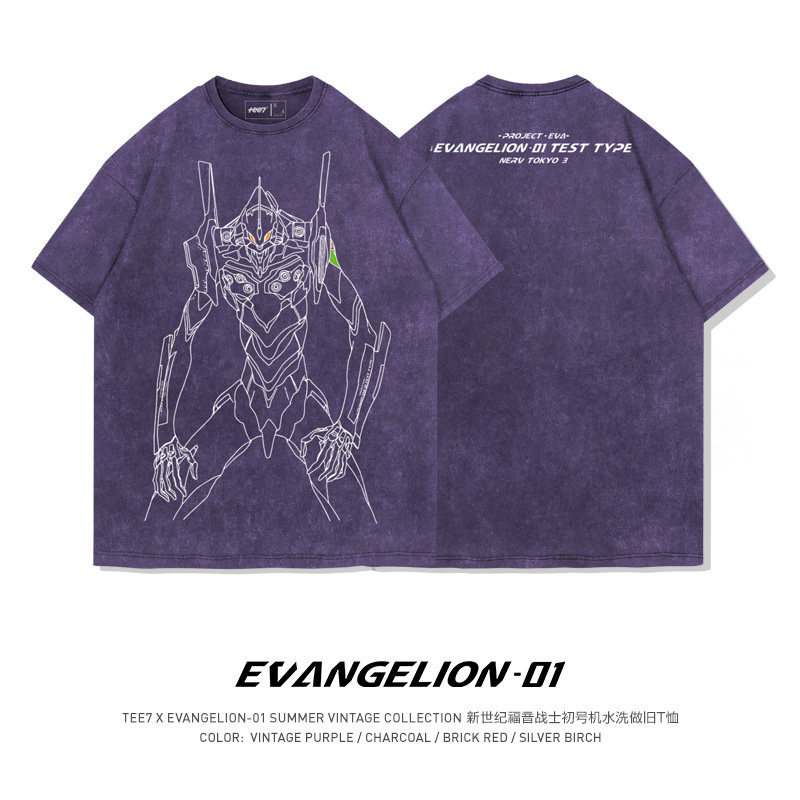 EVA初號機 水洗做舊 2026親子情侶男女同款 印花水洗短袖