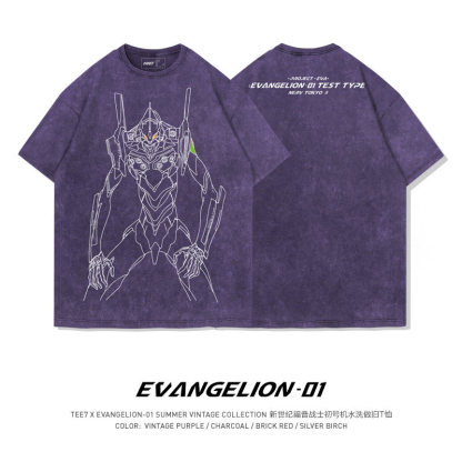 EVA初號機 水洗做舊 2026親子情侶男女同款 印花水洗短袖