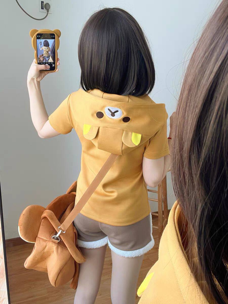 拉拉熊哥熊妹窄款修身顯瘦可愛開衫連帽衛衣外套