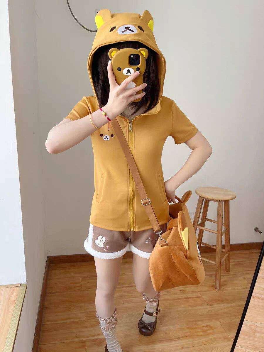 拉拉熊哥熊妹窄款修身顯瘦可愛開衫連帽衛衣外套