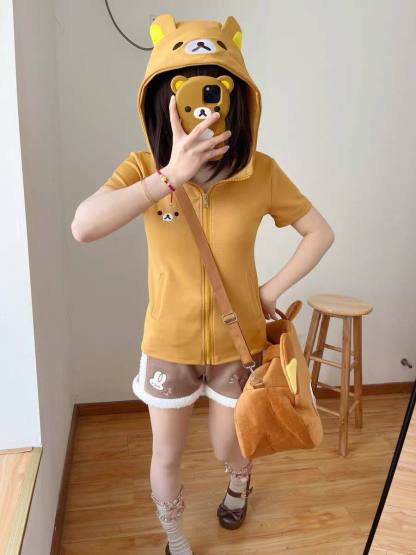 拉拉熊哥熊妹窄款修身顯瘦可愛開衫連帽衛衣外套