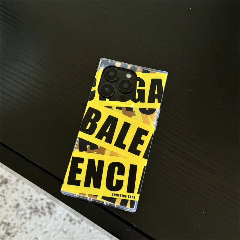 巴黎世家黃膠帶創意方形手機殼
