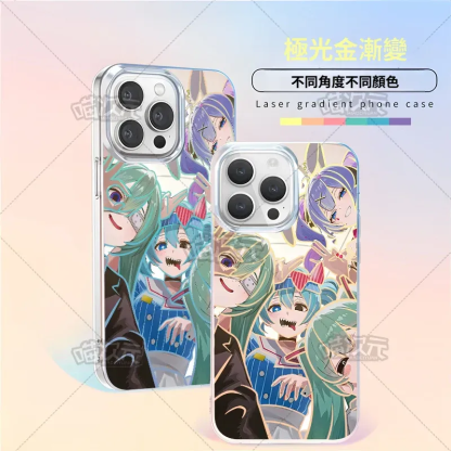 初音未來 極光/彩銀 線條漸變防摔手機殼