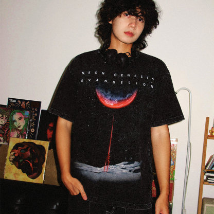 EVA朗基努斯之槍水洗做舊 2026親子情侶男女同款 印花水洗短袖