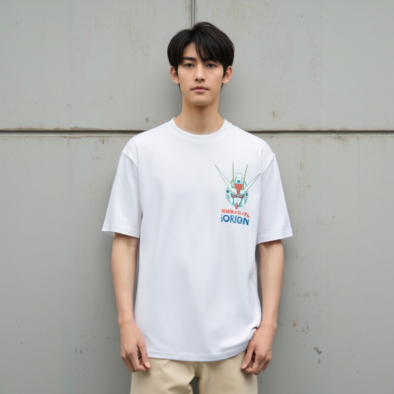 高達機械解剖圖水洗做舊 2026親子情侶男女同款 印花水洗短袖