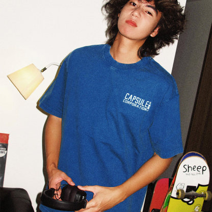 七龍珠膠囊公司制服水洗做舊 2026親子情侶男女同款 印花水洗短袖