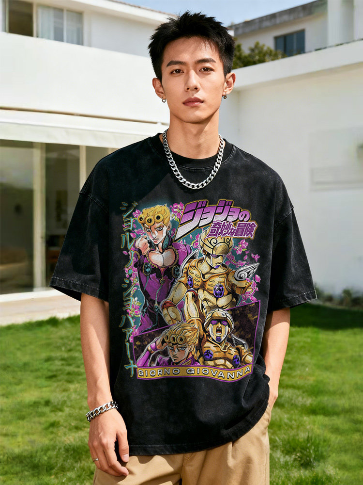 JOJO的奇妙冒險水洗做舊 2026親子情侶男女同款 印花水洗短袖
