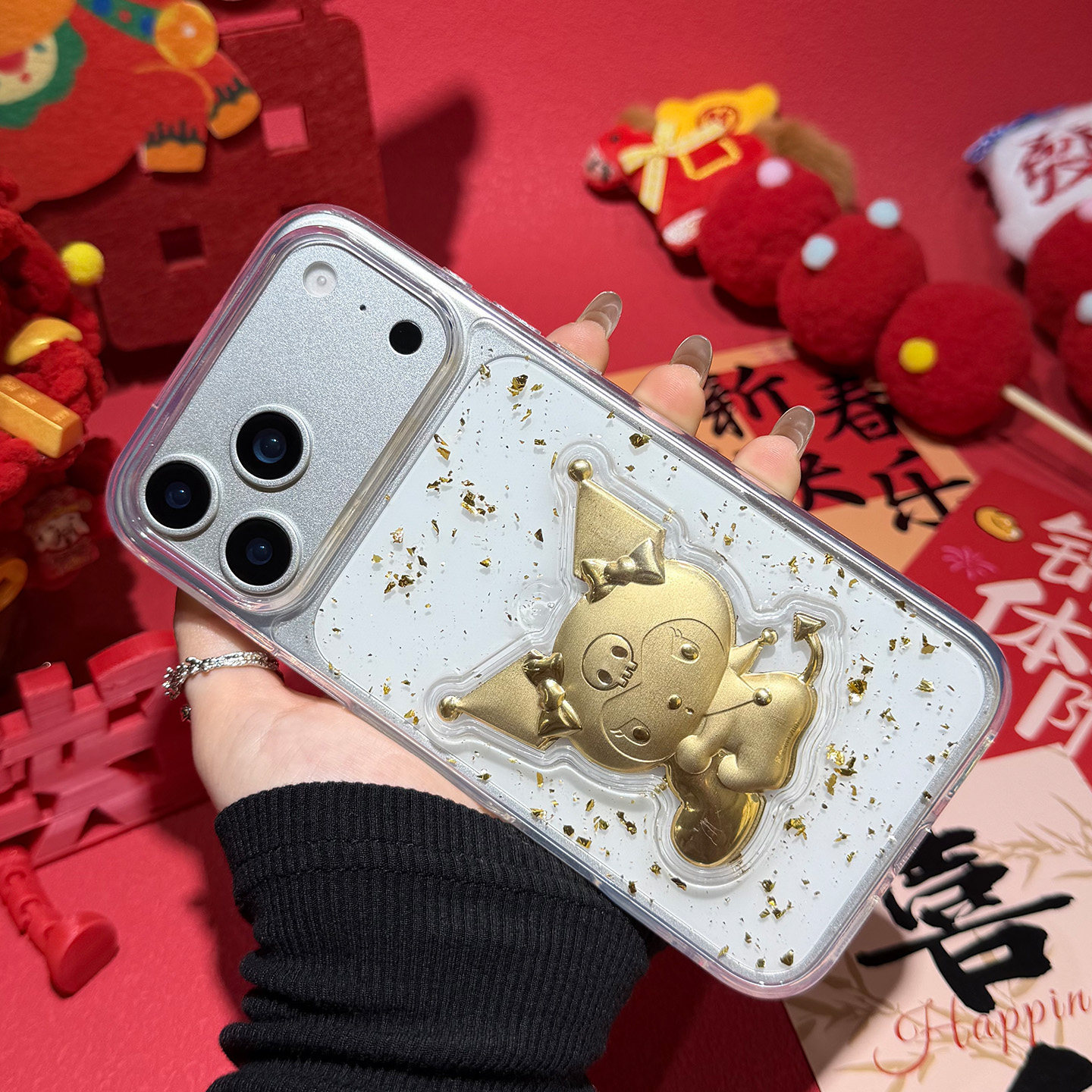 IPhone系列庫洛米凱蒂貓立體金箔 太空透明防摔軟殼