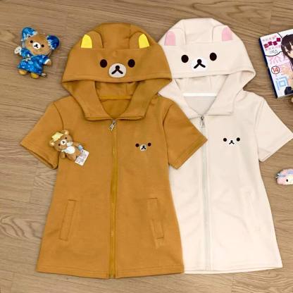 拉拉熊哥熊妹窄款修身顯瘦可愛開衫連帽衛衣外套