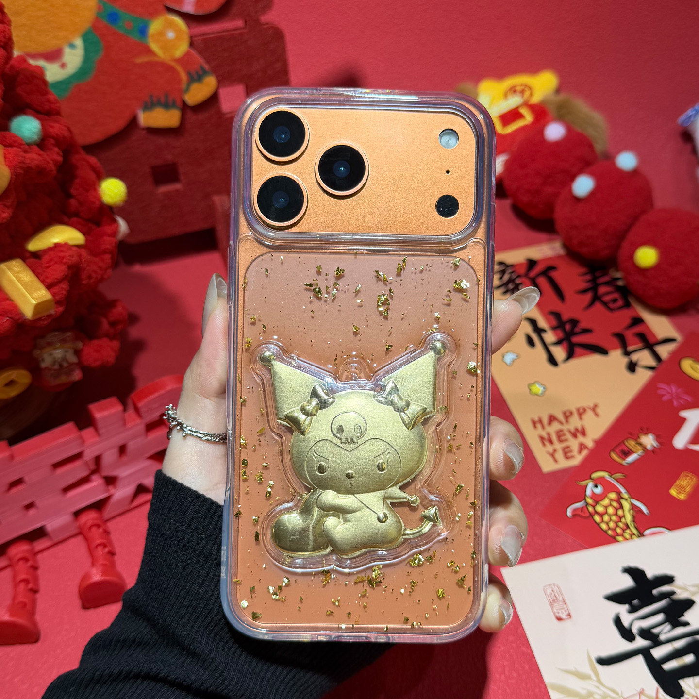 IPhone系列庫洛米凱蒂貓立體金箔 太空透明防摔軟殼