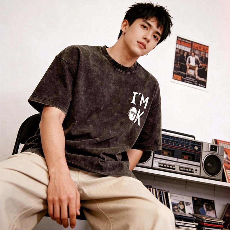 一拳超人水洗做舊 2026親子情侶男女同款 印花水洗短袖