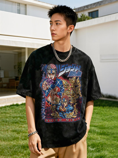 JOJO的奇妙冒險水洗做舊 2026親子情侶男女同款 印花水洗短袖