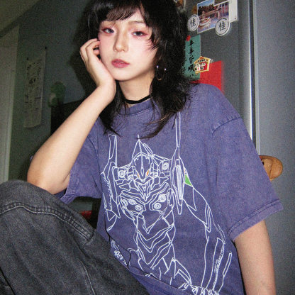 EVA初號機 水洗做舊 2026親子情侶男女同款 印花水洗短袖