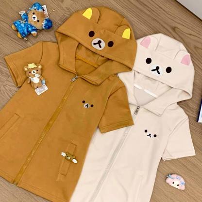 拉拉熊哥熊妹窄款修身顯瘦可愛開衫連帽衛衣外套