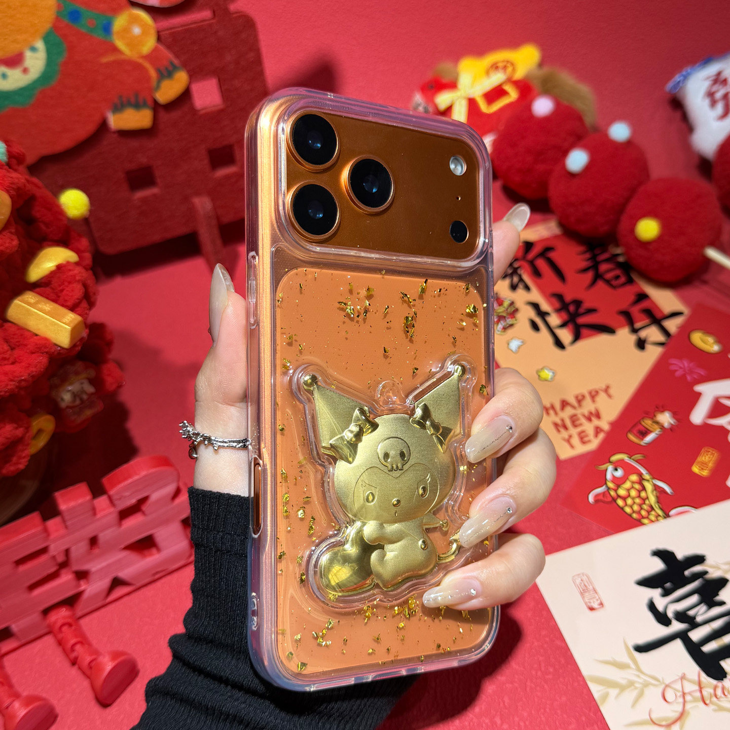 IPhone系列庫洛米凱蒂貓立體金箔 太空透明防摔軟殼