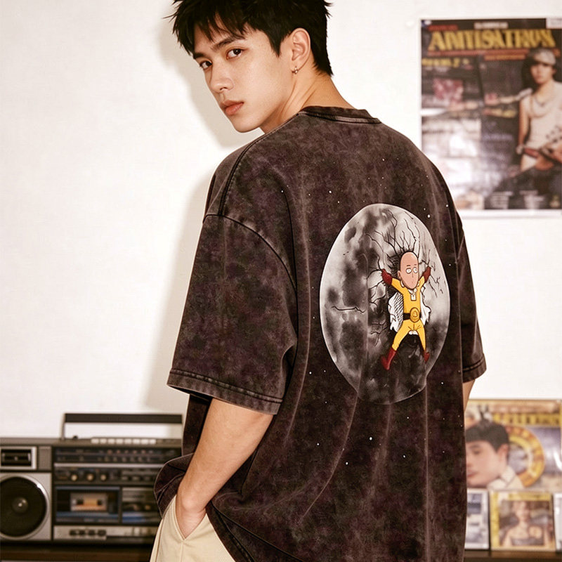 一拳超人水洗做舊 2026親子情侶男女同款 印花水洗短袖
