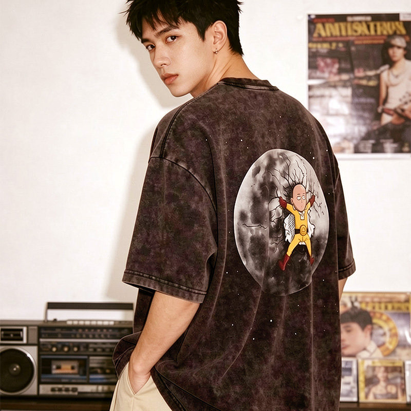 一拳超人水洗做舊 2026親子情侶男女同款 印花水洗短袖