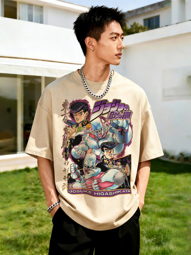 JOJO的奇妙冒險水洗做舊 2026親子情侶男女同款 印花水洗短袖