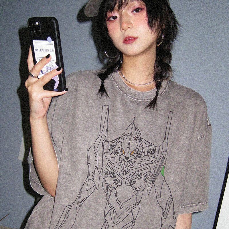 EVA初號機 水洗做舊 2026親子情侶男女同款 印花水洗短袖