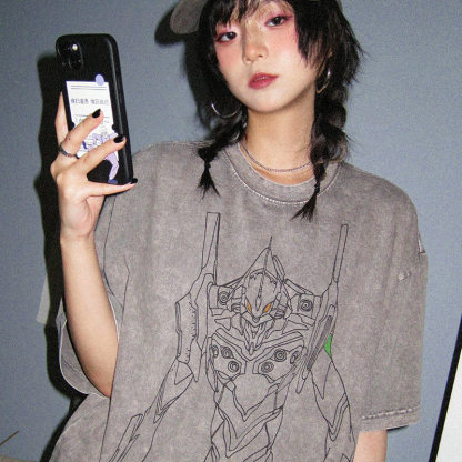 EVA初號機 水洗做舊 2026親子情侶男女同款 印花水洗短袖