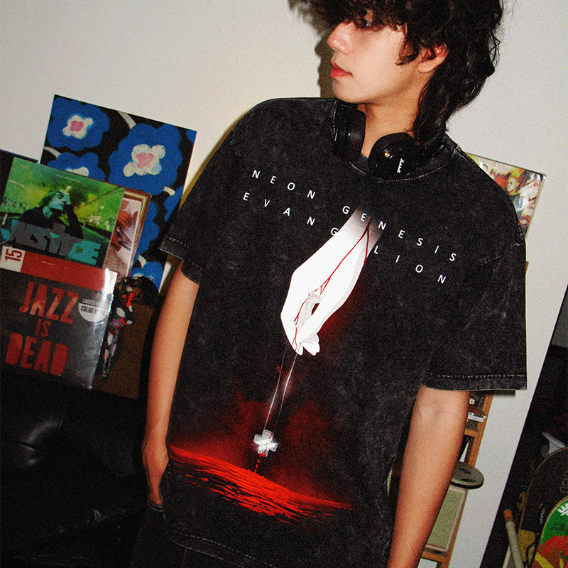 EVA朗基努斯之槍水洗做舊 2026親子情侶男女同款 印花水洗短袖