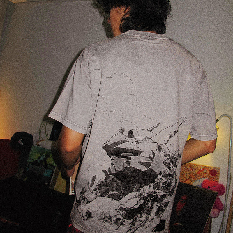 高達戰爭與和平水洗做舊 2026親子情侶男女同款 印花水洗短袖