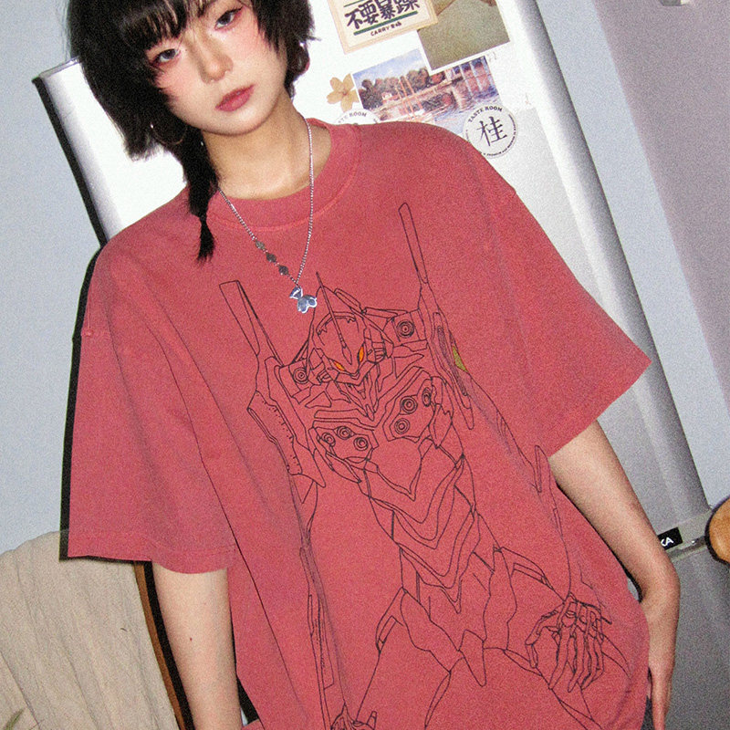 EVA初號機 水洗做舊 2026親子情侶男女同款 印花水洗短袖