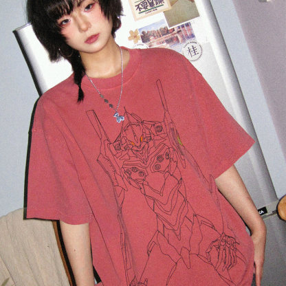 EVA初號機 水洗做舊 2026親子情侶男女同款 印花水洗短袖