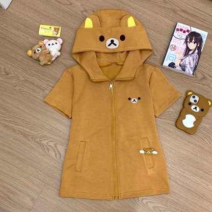 拉拉熊哥熊妹窄款修身顯瘦可愛開衫連帽衛衣外套